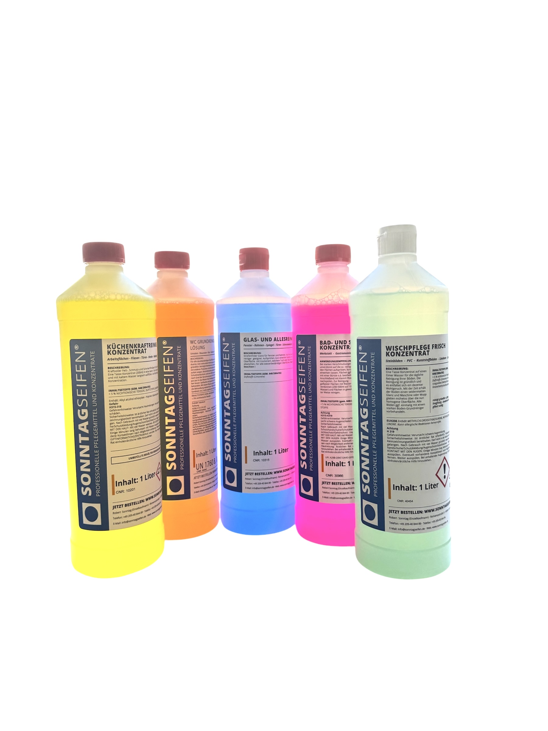 Fünf bunte Flaschen